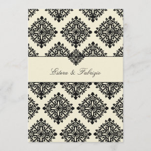 311-Phoebe Cream & Black Damask Einladung