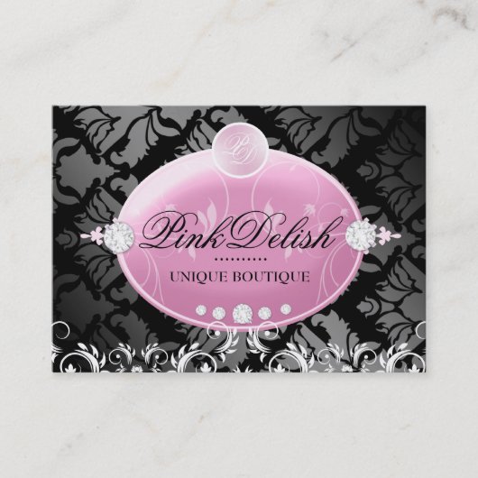 311-Pink Delish Monogramm | Noir 3,5 x 2,5 Visitenkarte (Vorderseite)