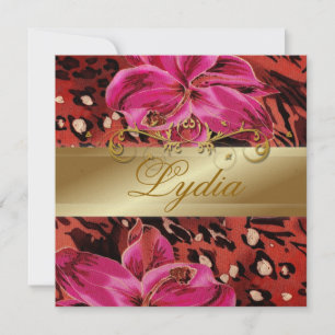 311 Pink Wild Tiger Lily Golden Metallic Einladung