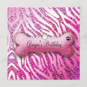 311 Posh Pooch Birthday Einladung Glitzer Zebra