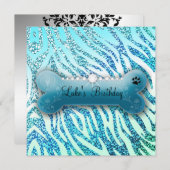 311 Posh Pooch Birthday Glitzer Zebra Einladung (Vorne/Hinten)