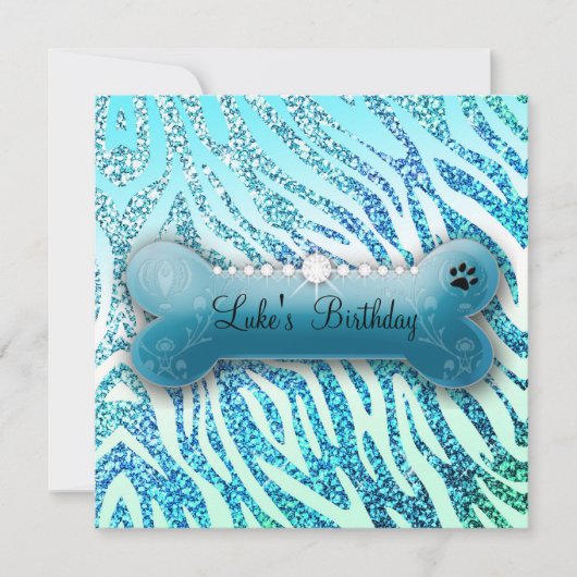 311 Posh Pooch Birthday Glitzer Zebra Einladung (Vorderseite)