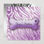 311 Posh Pooch Lila Geburtstag Einladung Zebra (Vorne/Hinten)
