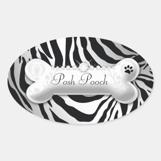 311 Posh Pooch "silber" Zebra Ovaler Aufkleber (Vorderseite)
