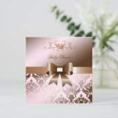 311 rosa Babyparty Damast-Schimmer-Bogen-Browns Einladung (Stehend Vorderseite)