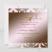 311 rosa Babyparty Damast-Schimmer-Bogen-Browns Einladung (Rückseite)