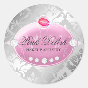 311 rosa Delish silberner Aufkleber-Lippenkuß Runder Aufkleber