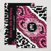 311-Rosa Leopard und Spitzen-Einladung Einladung (Vorne/Hinten)