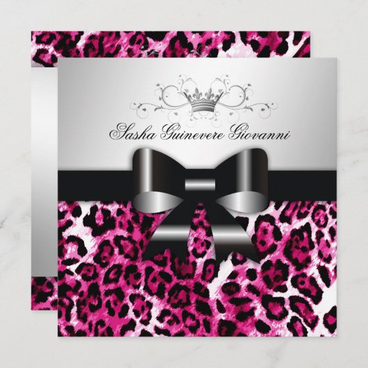 311- Schicker Bonbon 16 des Pink-Leopard-Bogen-| Einladung (Vorne/Hinten)