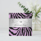 311-Silbergott Lila Zebra Bachelorette Einladung (Stehend Vorderseite)