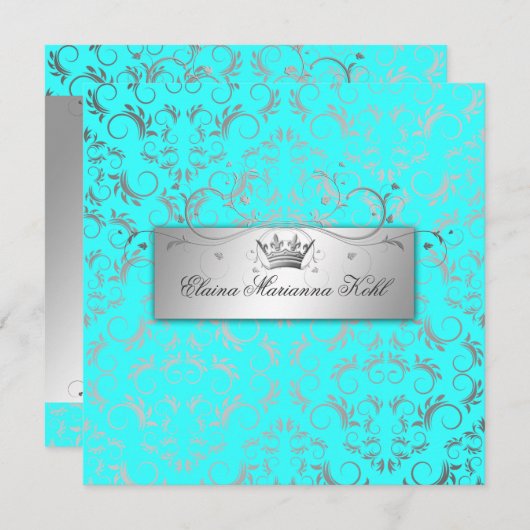 311-Silbergott| Luscious Türkis Sweet 16 Einladung (Vorne/Hinten)