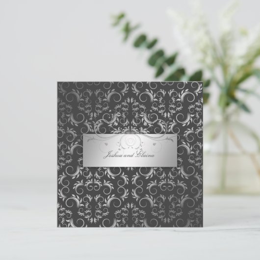 311-Silberige Steinkohle Grau Einladung (Stehend Vorderseite)