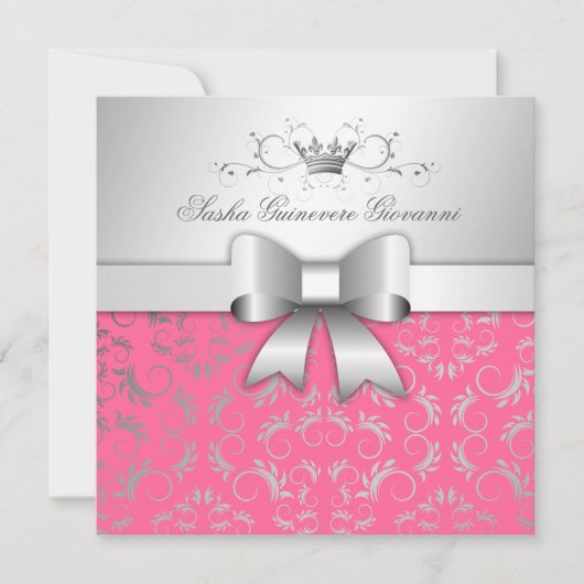 311-Silberner Göttlicher Boh| Luscious Rosa Süße 1 Einladung (Vorderseite)