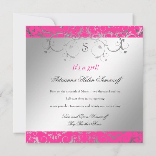 311-Silver erahnen Hott Rosa Einladung (Rückseite)