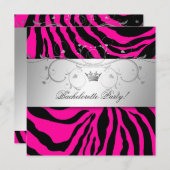 311-Silver göttlicher Hott Pink Zebra Bachelorette Einladung (Vorne/Hinten)