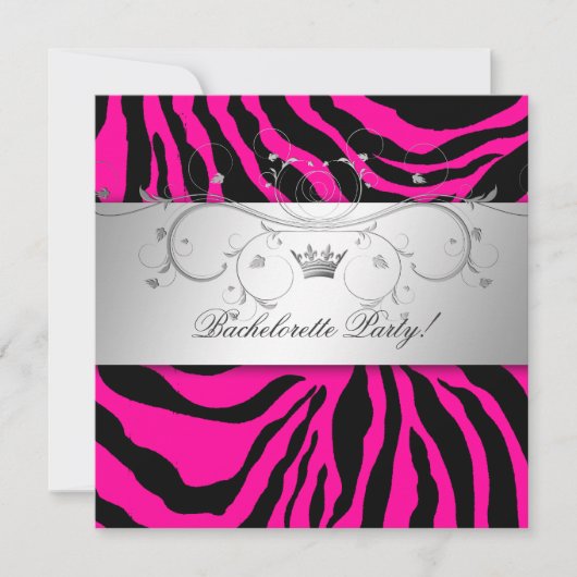 311-Silver göttlicher Hott Pink Zebra Bachelorette Einladung (Vorderseite)