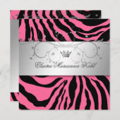311-Silver Göttlicher Rosa Zebra 16 . Geburtstag Einladung (Vorne/Hinten)