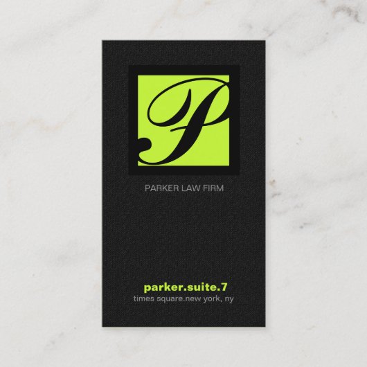 311-SIMPLY QUADRATISCHES MONOGRAMM TEXTURE-LIME VISITENKARTE (Vorderseite)