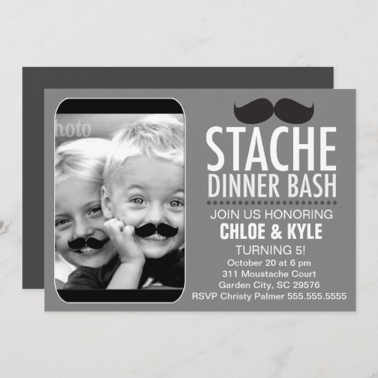 311 Stache Dinner Bash Interactive Mustache Einladung (Vorne/Hinten)