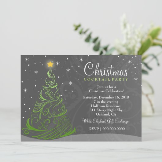 311 Starry Night Weihnachten Einladung Grau (Stehend Vorderseite)