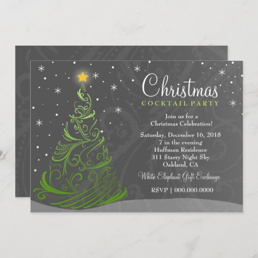 311 Starry Night Weihnachten Einladung Grau (Vorne/Hinten)