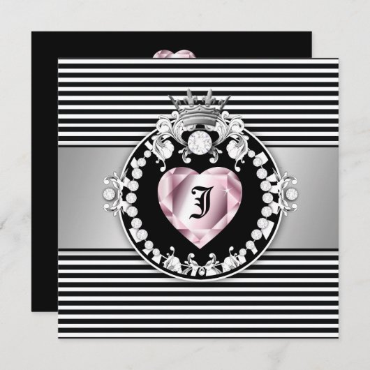 311-Stripte Königin des Herzens Süß 16 Einladung (Vorne/Hinten)