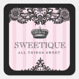 311 Sweetique Pink Stripes & Lace Quadratischer Aufkleber