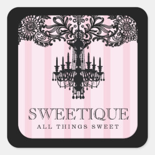 311 Sweetique rosa Streifen u. Spitze-Leuchter Quadratischer Aufkleber