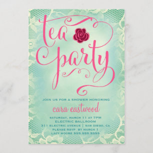 311 Teeparty Vintage Türkis Rosa Spitze Einladung