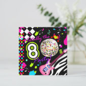 311 Totally the 80er Party Pink Guitar Disco Ball Einladung (Stehend Vorderseite)