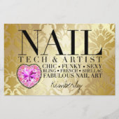 311 Tres Chic Damask Nail Tech Diamond HeartFlyer Flyer (Vorne)