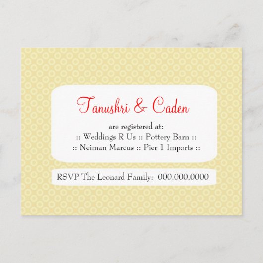 311-UPDO TANUSHRI BRIDE INDIAN EINLADUNGSPOSTKARTE (Rückseite)