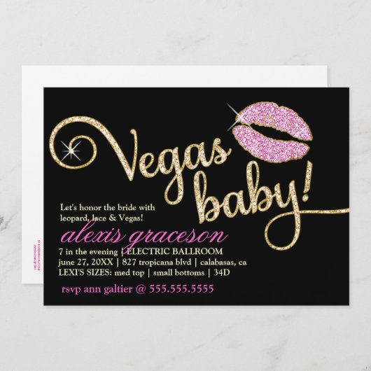 311 Vegas Baby Glitzy Kiss Metallic Einladung (Vorne/Hinten)