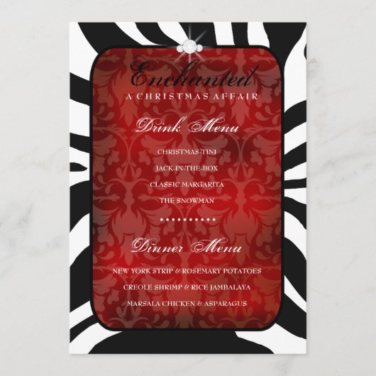 311 verzauberte rotes Abendessen-/Getränk-Menü Menükarte (Vorderseite)