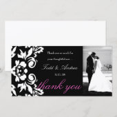 311-White Damask Wedding Danke Foto Card (Vorne/Hinten)
