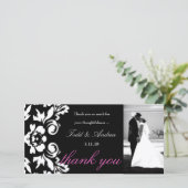 311-White Damask Wedding Danke Foto Card (Stehend Vorderseite)