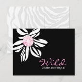 311-Wild-Zebra-Blume | Schwarz-Rosa-Dimaond Postkarte (Vorne/Hinten)