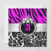 311 Zebra-LeoTique Diamonds Kisses Neon Pink Einladung (Vorderseite)
