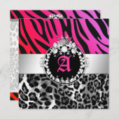 311-Zebra-LeoTique Diamonds n' Kisses Sweet 16 Einladung (Vorne/Hinten)