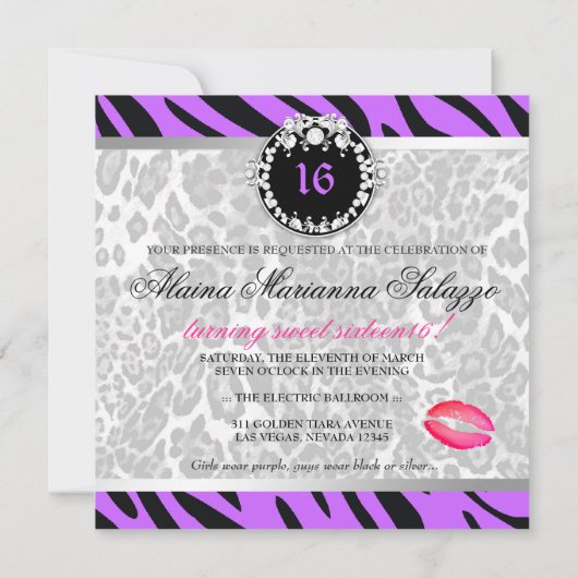 311 Zebra-Löwe Tique Diamanten n küsst Bonbon 16 Einladung (Rückseite)