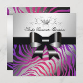 311-Zebra Schimmer Lila Schwarze Strahlung| Süß 16 Einladung (Vorne/Hinten)