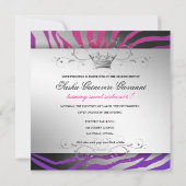 311-Zebra Schimmer Lila Schwarze Strahlung| Süß 16 Einladung (Rückseite)