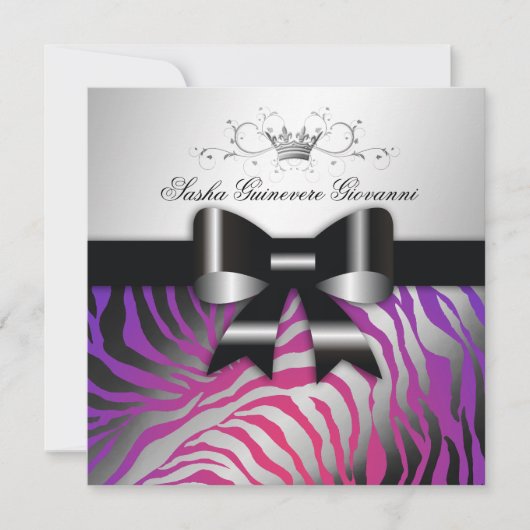 311-Zebra Schimmer Lila Schwarze Strahlung| Süß 16 Einladung (Vorderseite)