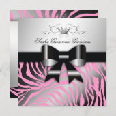 311-Zebra Shimmer Schwarzer Bow Rosa| Süß 16 Einladung (Vorne/Hinten)