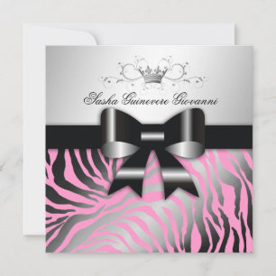 311-Zebra Shimmer Schwarzer Bow Rosa  Süß 16 Einladung