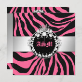 311-Zebra-Tique Diamonds n' Kisses Sweet 16 Pink Einladung (Vorne/Hinten)