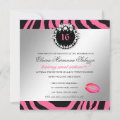 311-Zebra-Tique Diamonds n' Kisses Sweet 16 Pink Einladung (Rückseite)