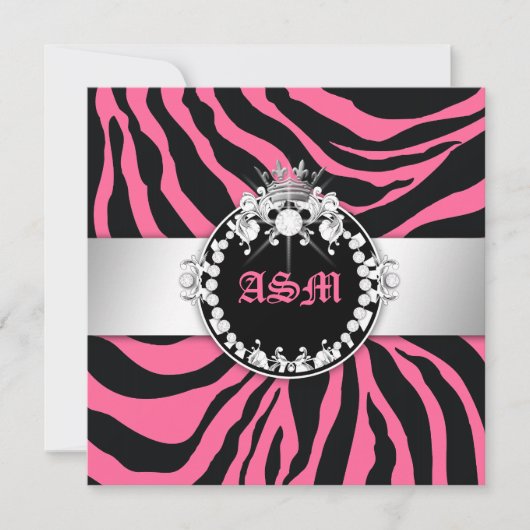 311-Zebra-Tique Diamonds n' Kisses Sweet 16 Pink Einladung (Vorderseite)