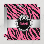 311-Zebra-Tique Diamonds n' Kisses Sweet 16 Rosa 2 Einladung (Vorne/Hinten)