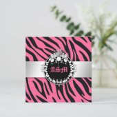 311-Zebra-Tique Diamonds n' Kisses Sweet 16 Rosa 2 Einladung (Stehend Vorderseite)